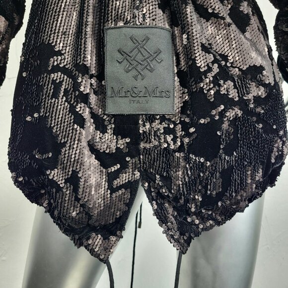 NWT~$2590~MR & MRS ITALY~S/M~BLACK VELVET SEQUIN HOODED PARKA COAT NO FUR - Picture 4 of 16